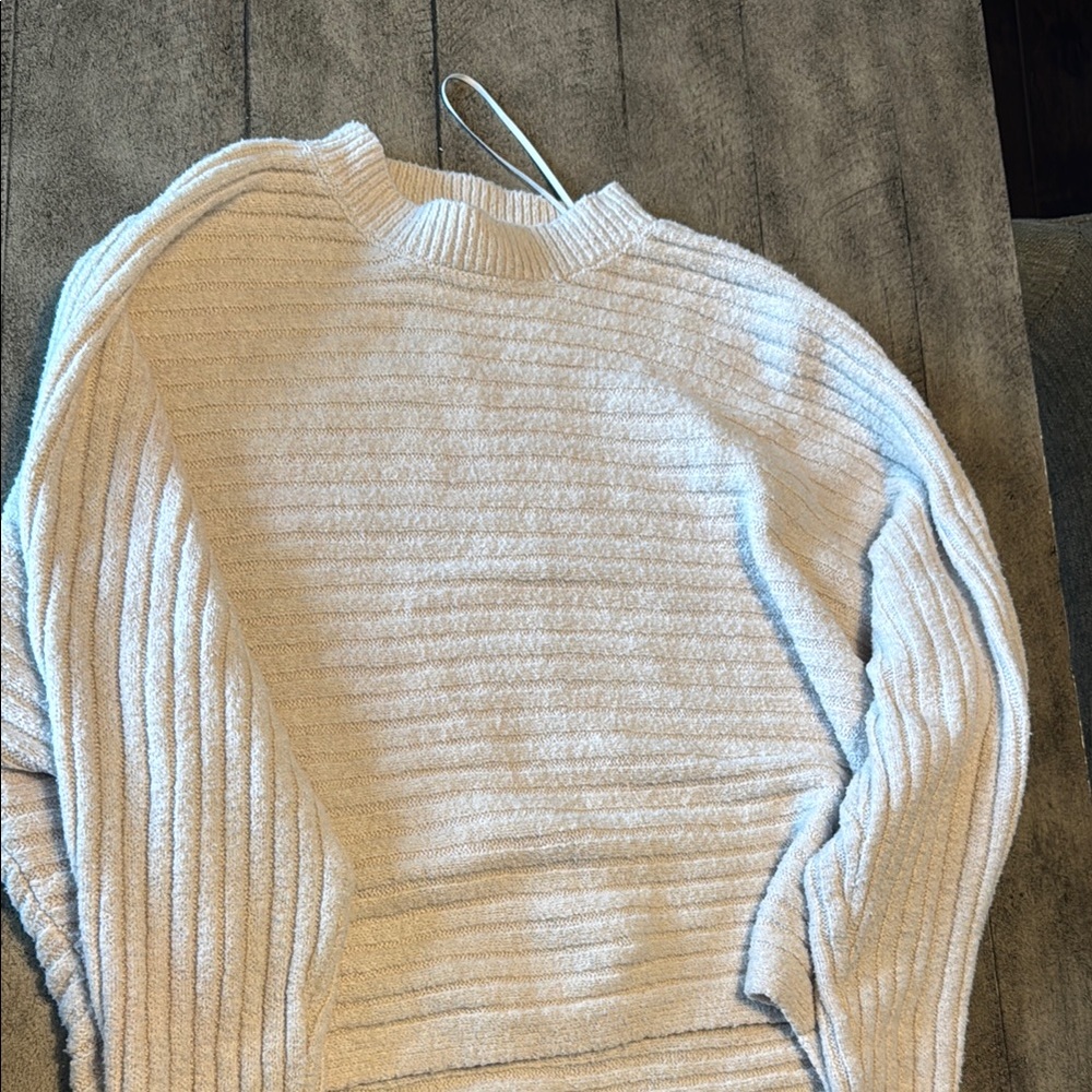 Pink Rose Cream Cowl Neck Sweater with Ribbed Texture